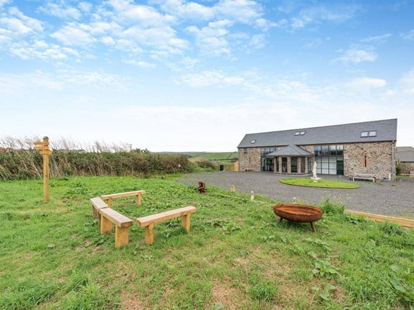 Fire pit and benches in the meadow